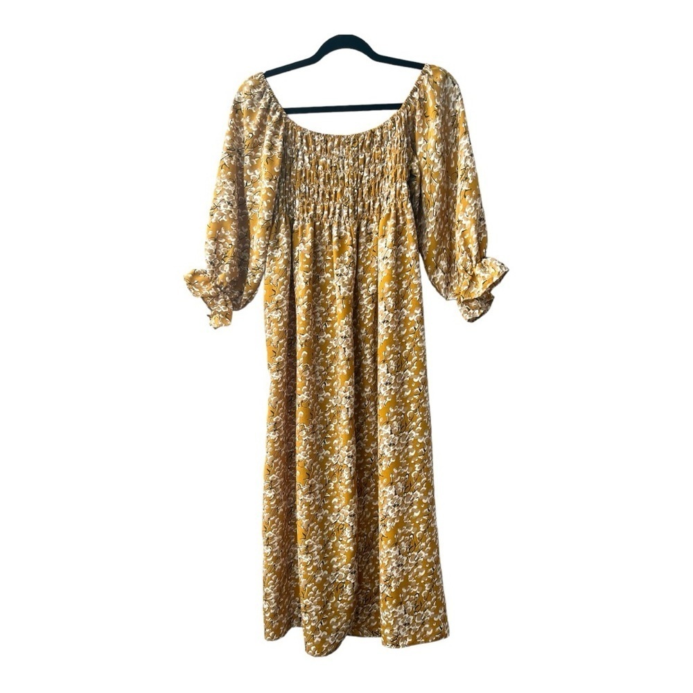 Elloh Golden Yellow Boho Floral Maxi Dress Size Small